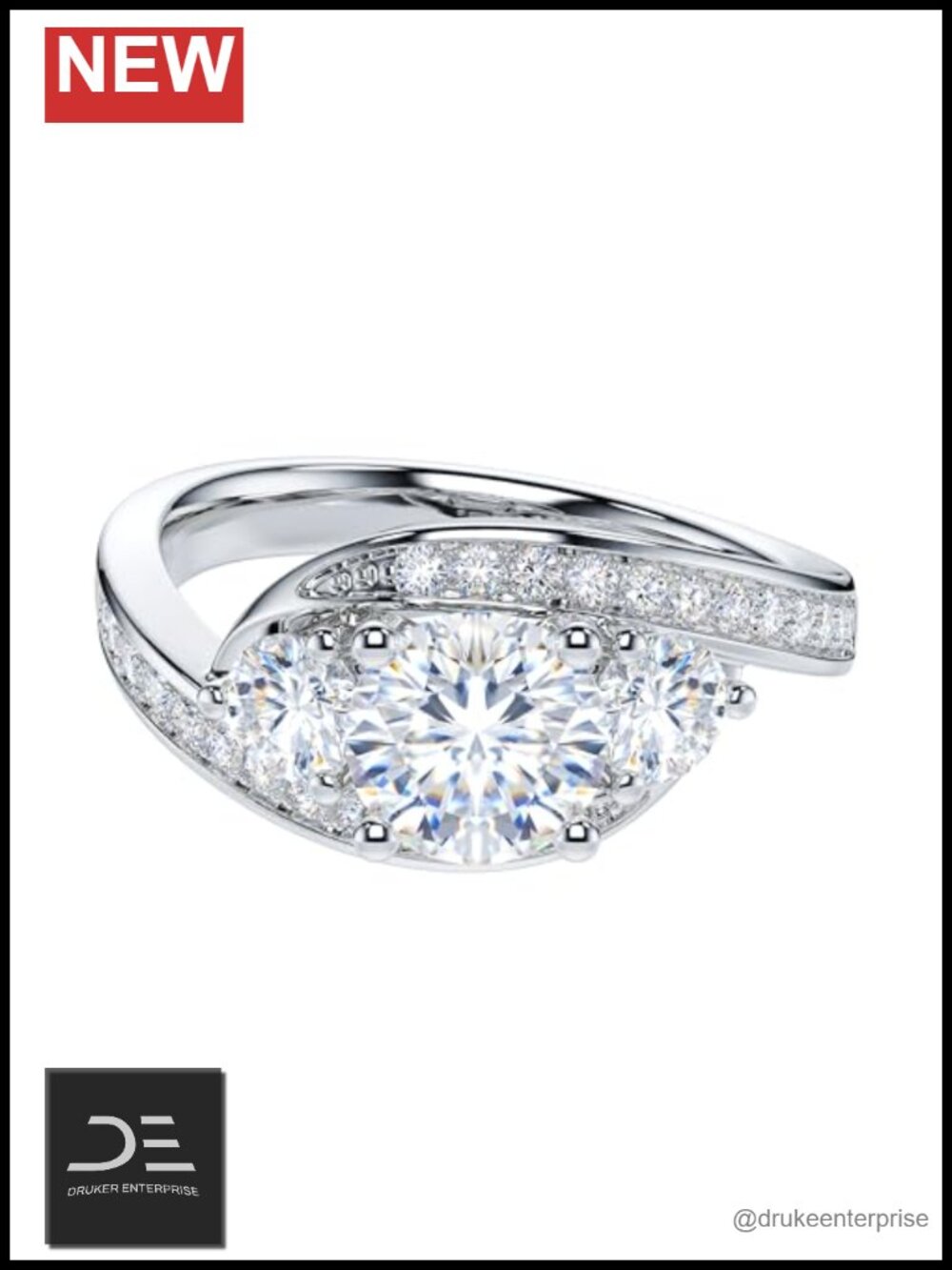 925 Sterling Silver Moissanite Engagement Ring Three Stone